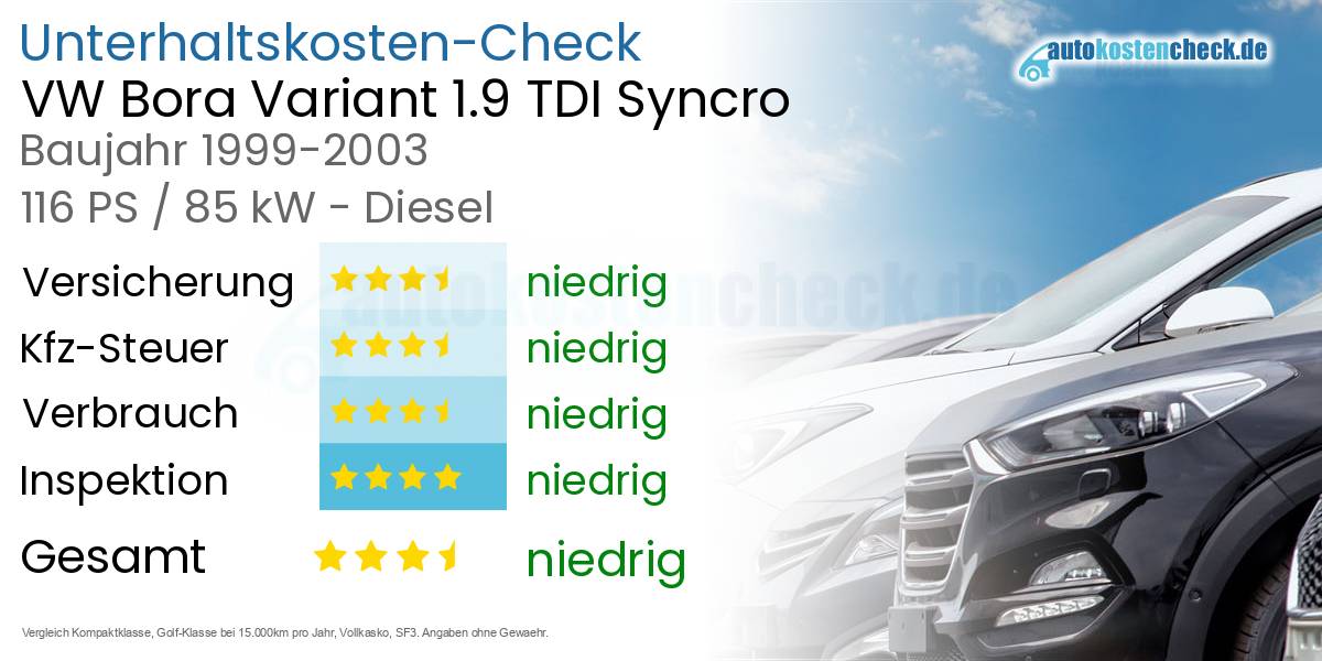Unterhaltskosten VW Bora Variant 1.9 TDI Syncro 