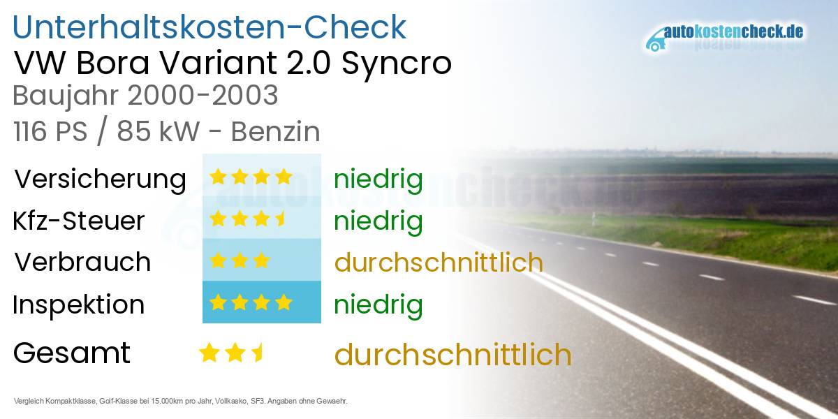 Unterhaltskosten VW Bora Variant 2.0 Syncro 
