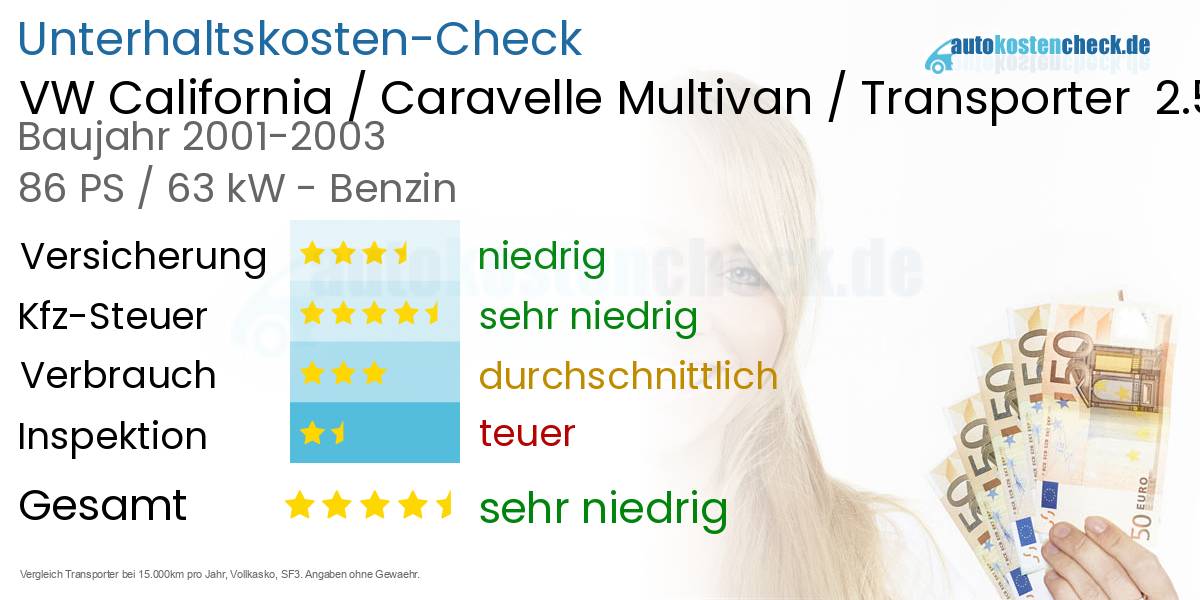 Unterhaltskosten VW California / Caravelle Multivan / Transporter  2.5 4WD 