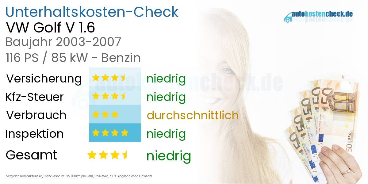 Unterhaltskosten VW Golf V 1.6