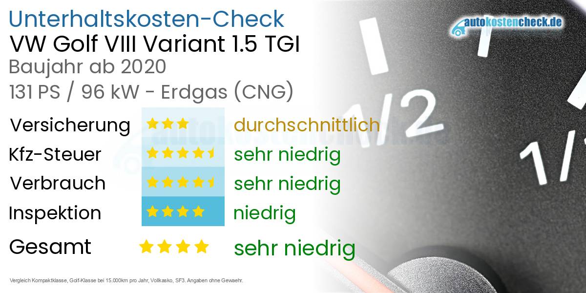 Unterhaltskosten VW Golf VIII Variant 1.5 TGI 