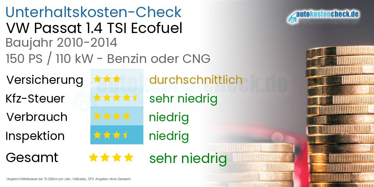Unterhaltskosten VW Passat 1.4 TSI Ecofuel 