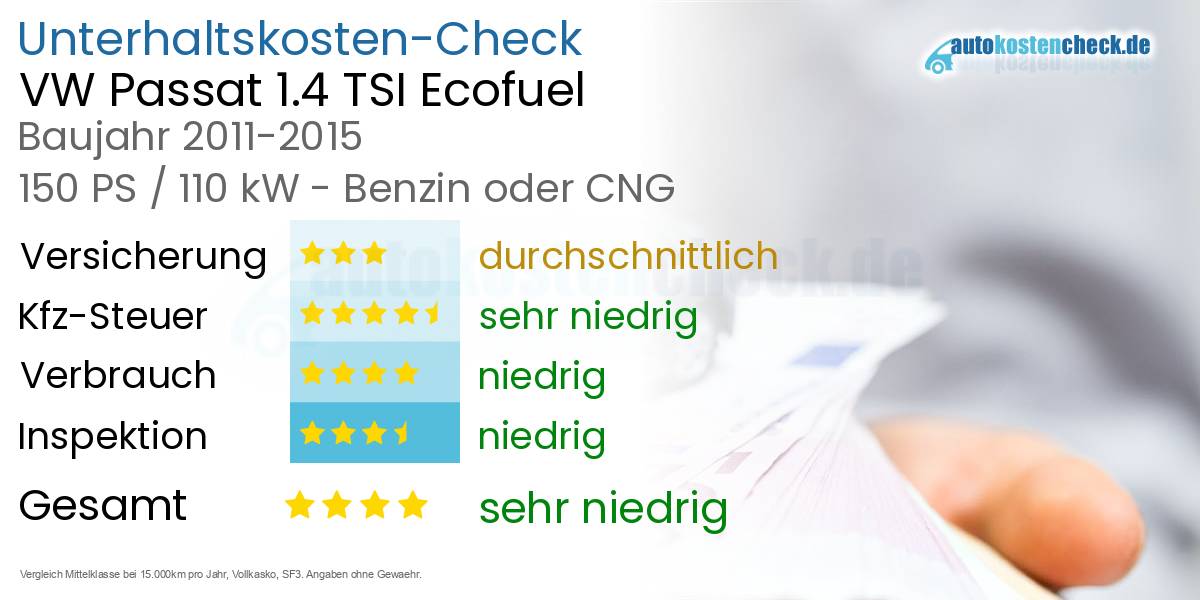 Unterhaltskosten VW Passat 1.4 TSI Ecofuel 