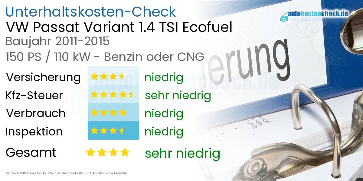 Unterhaltskosten VW Passat Variant 1.4 TSI Ecofuel 