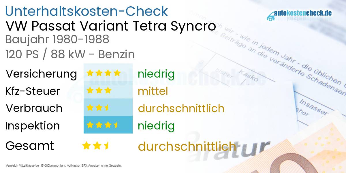 Unterhaltskosten VW Passat Variant Tetra Syncro 